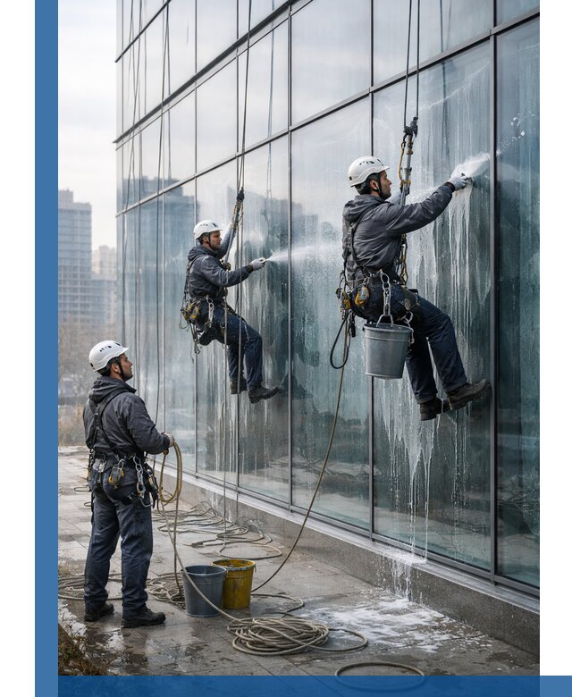 Промышленная мойка панорамных окон на высоте в Дальнереченске