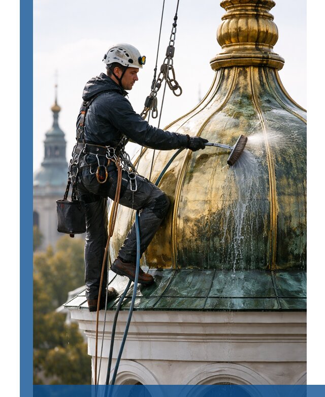 Профессиональная мойка куполов и шпилей высотными альпинистами в Дальнереченске
