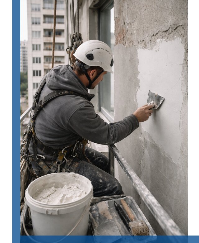 Шпаклевка фасадов на высоте с промальпинистами в Дальнереченске