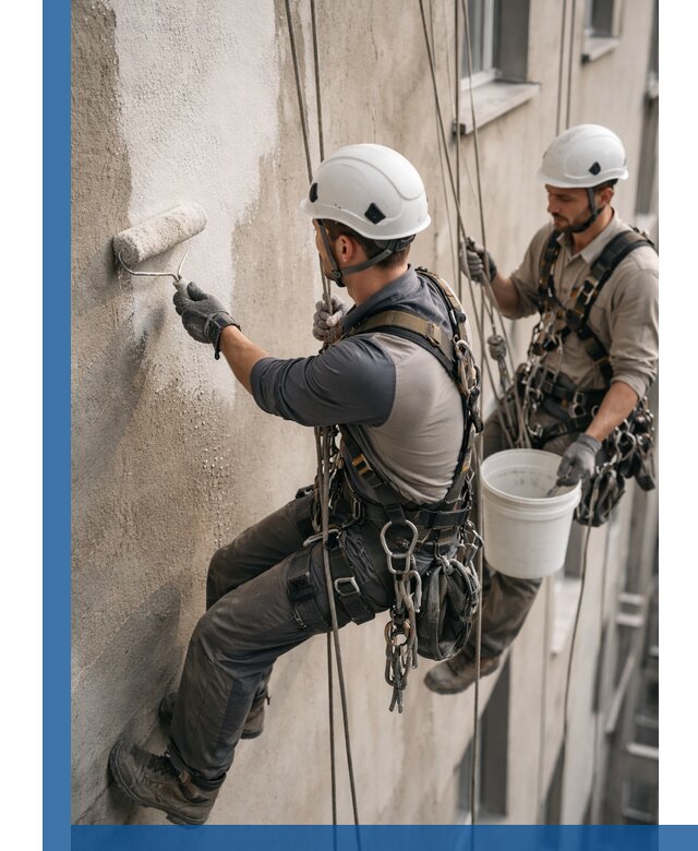 Грунтовка фасада на высоте в Дальнереченске промышленными альпинистами