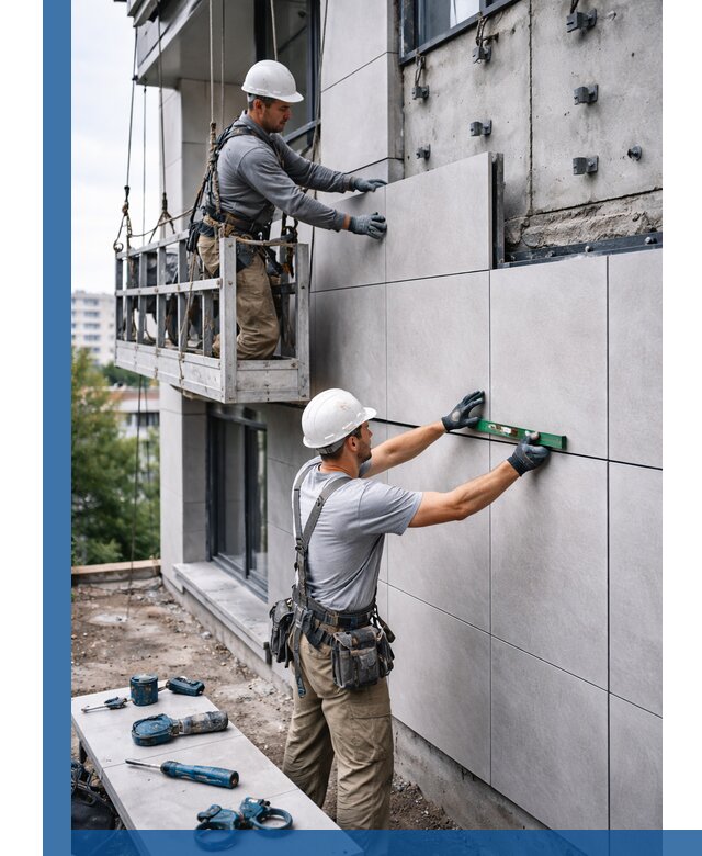 Монтаж керамогранита на фасад в Дальнереченске под ключ с гарантией качества