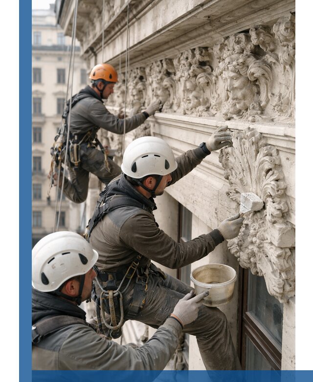 Реставрация фасадной лепнины с высотными работами в Дальнереченске