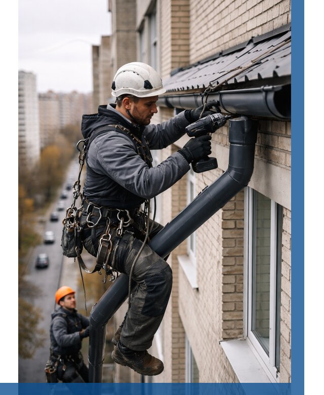 Монтаж водосточной системы на здании в Дальнереченске от 5095 р. | ВЫСОТНИК-Длн