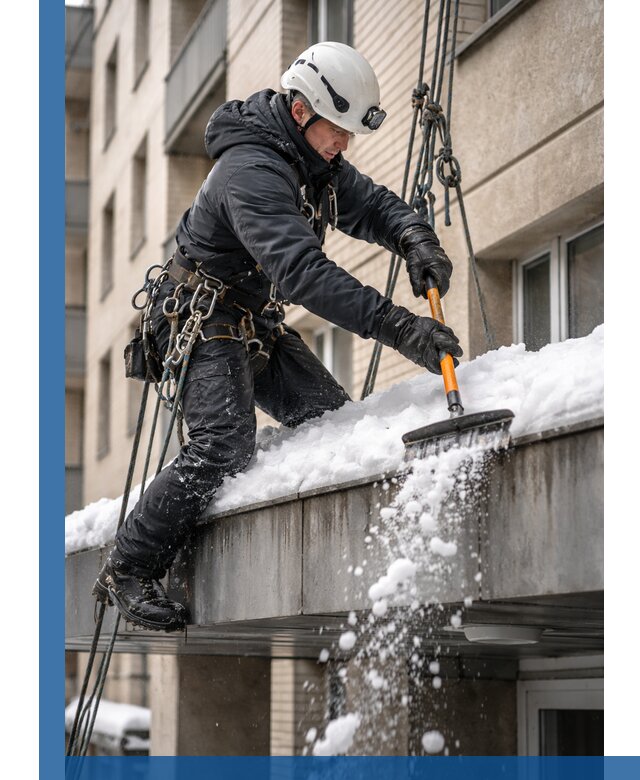 Очистка козырьков от снега в Дальнереченске круглогодично безопасно