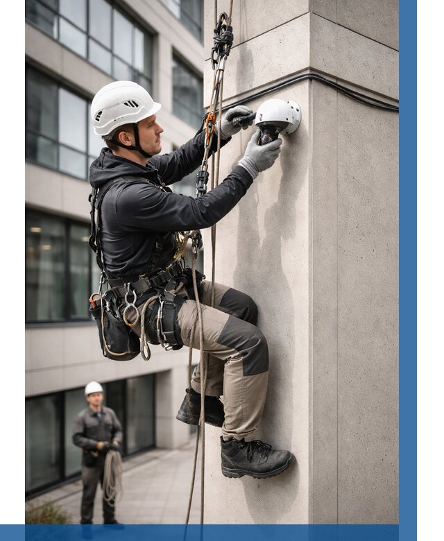 Монтаж камер видеонаблюдения на фасаде в Дальнереченске от 8662 р.-ВЫСОТНИК-Длн