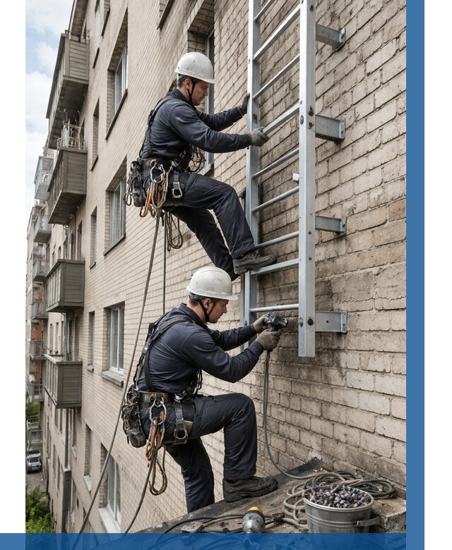 Монтаж пожарной лестницы в Дальнереченске от 25475 р заказать у ВЫСОТНИК-Длн