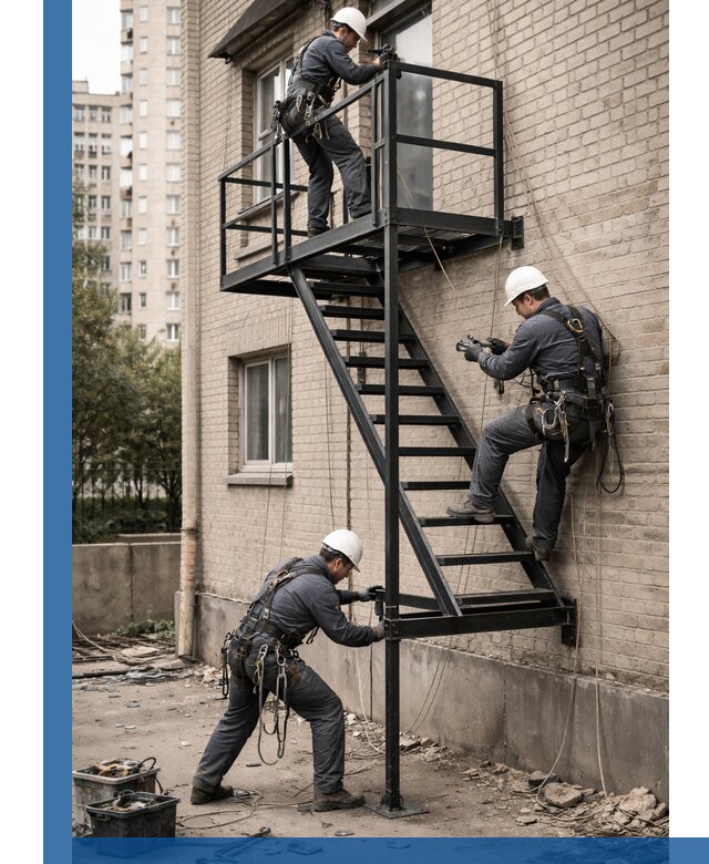 Монтаж пожарной лестницы в Дальнереченске, установка и крепление