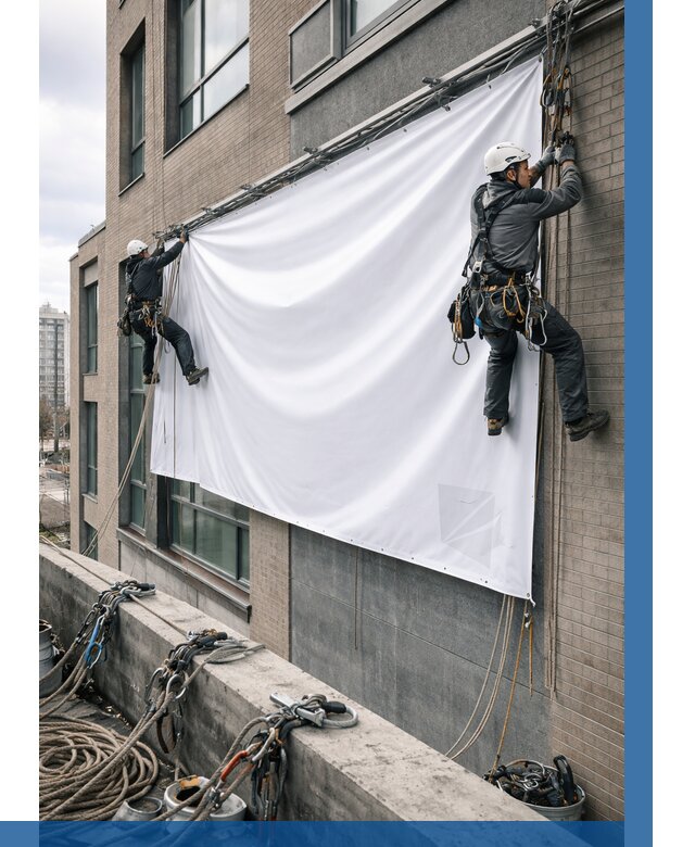 Монтаж баннеров на фасаде в Дальнереченске от 662 р. заказать ВЫСОТНИК-Длн