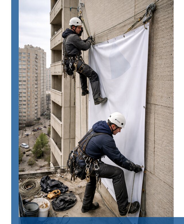 Профессиональный монтаж баннеров на фасаде в Дальнереченске