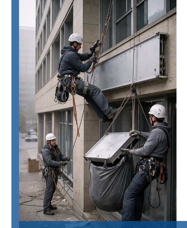 Демонтаж рекламной вывески с высотными работами в Дальнереченске