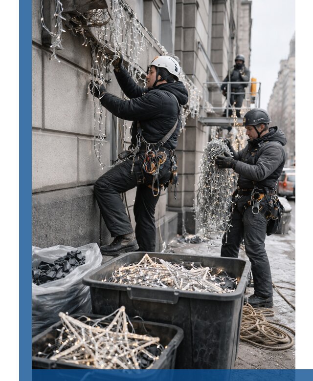 Демонтаж новогоднего оформления и гирлянд в Дальнереченске