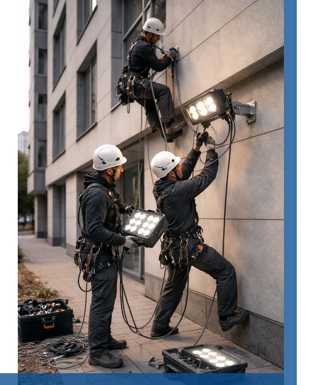 Монтаж прожекторов на фасаде в Дальнереченске от 7643 р. | ВЫСОТНИК-Длн