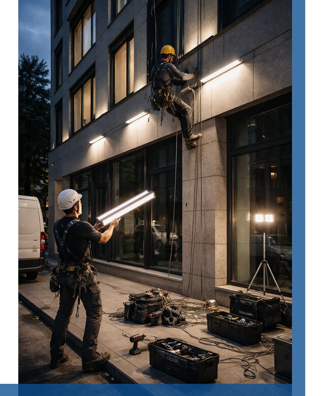 Монтаж архитектурной подсветки здания в Дальнереченске от 2548 р.|ВЫСОТНИК-Длн