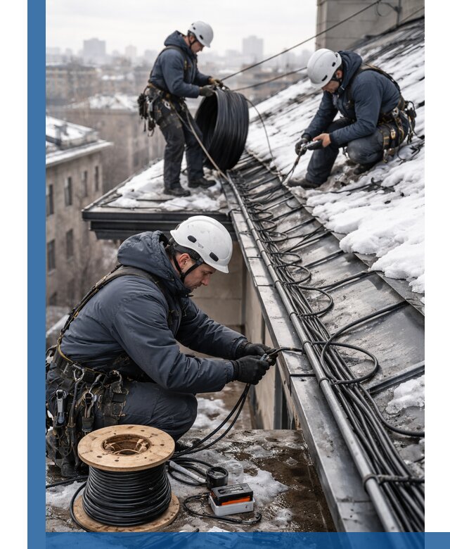 Монтаж греющего кабеля на кровле в Дальнереченске под ключ