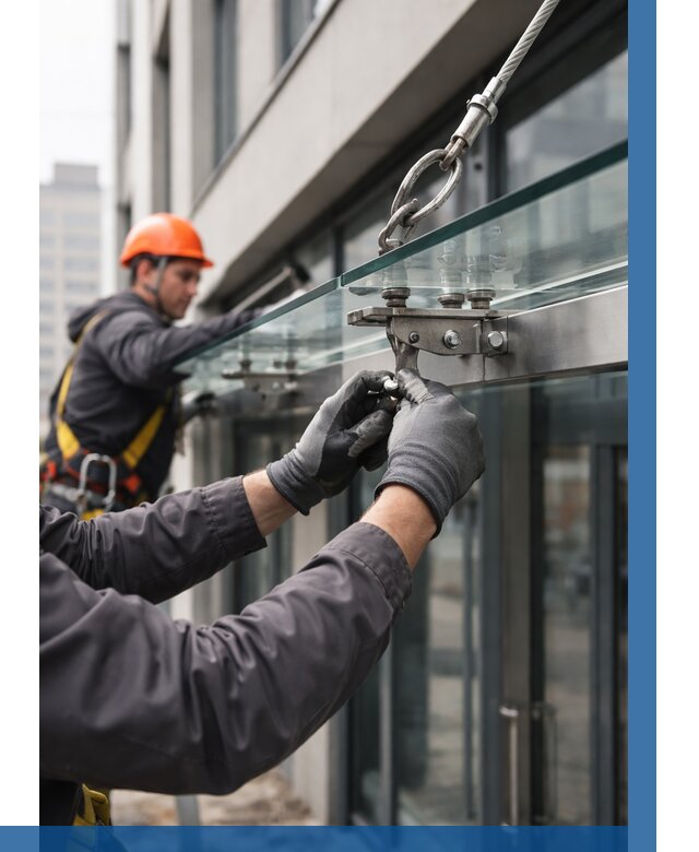 Монтаж стеклянных козырьков в Дальнереченске от 8662 р. | ВЫСОТНИК-Длн